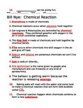 bill nye chemical reactions worksheet